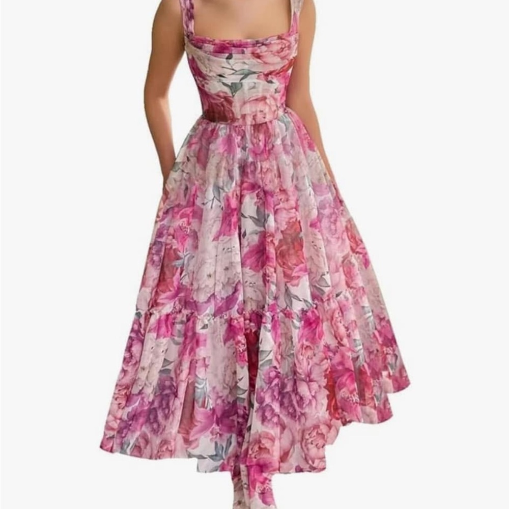 Floral Pink Sleeveless Dress